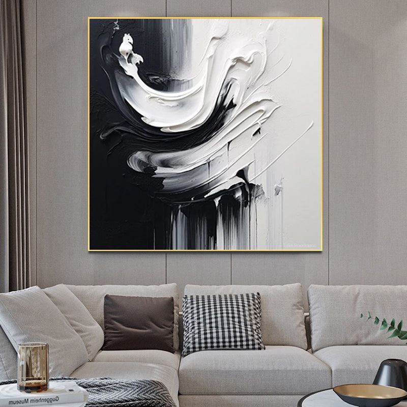 Handmade Oil Painting Canvas Wall Art Decoration ModernBlack And White Minimalist Abstract  For Home Decor Rolled Frameless Unstretched Painting